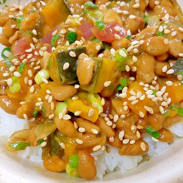 納豆の食べ方-かぼちゃ&茎わかめ♪